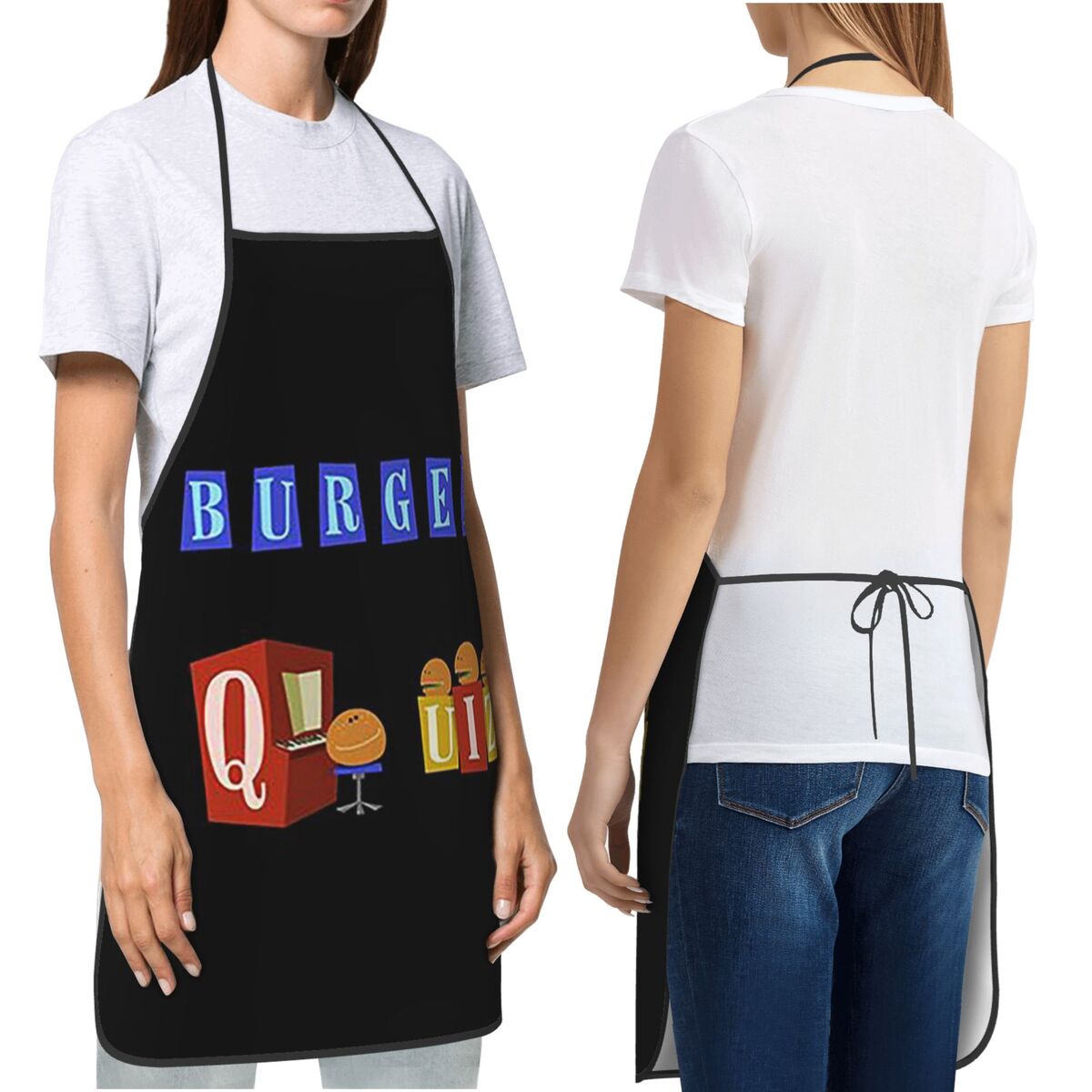 Kitchen Quiz - ผ้ากันเปื้อนลายใหม่สำหรับทำเบอร์เกอร์ ชุดครัวสำหรับเชฟ ทำอาหาร ผ้ากันน้ำ สำหรับทำความสะอาดในครัว เหมาะสำหรับผู้หญิงและผู้ชาย