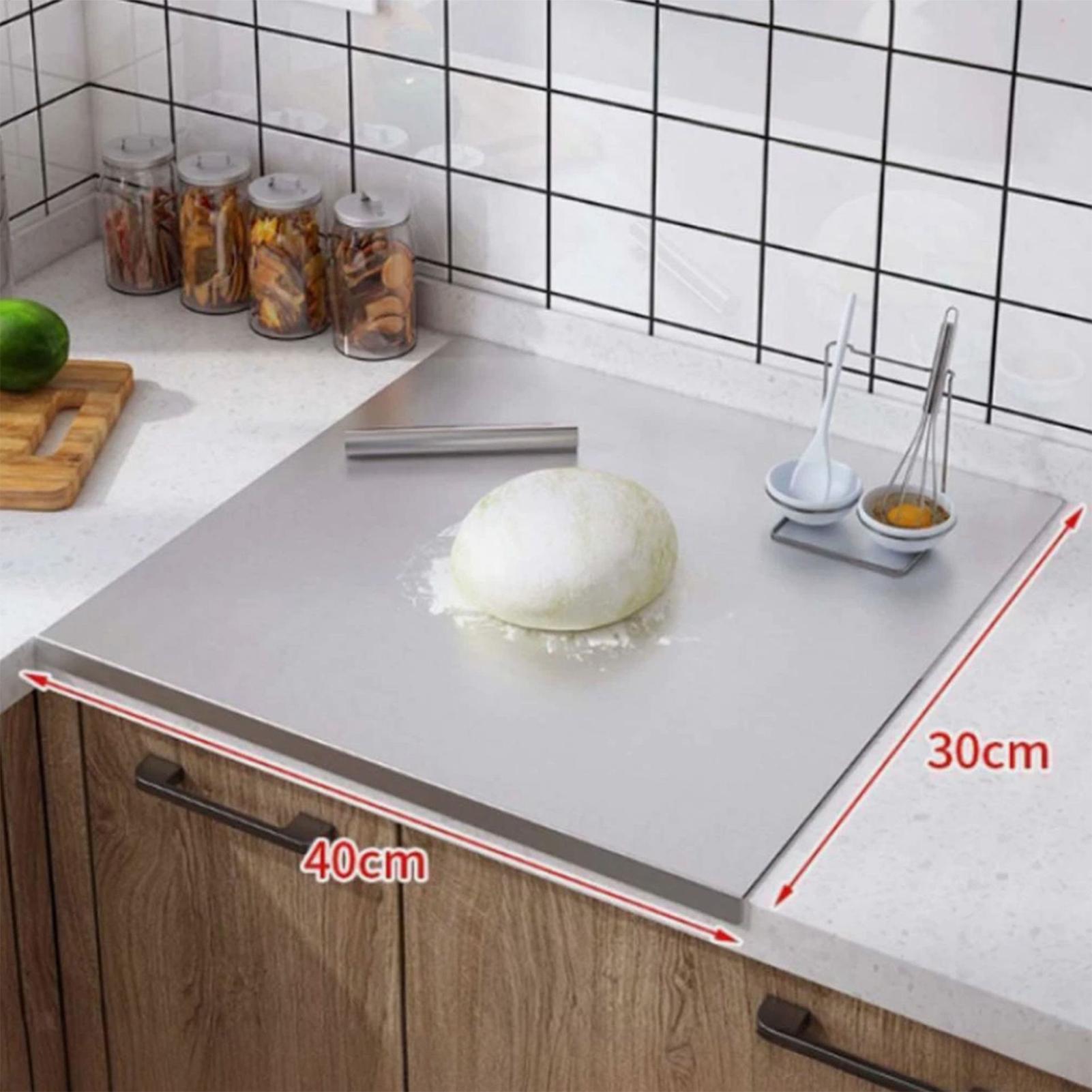Baking In Kitchen - เขียงสแตนเลสแบบไม่ติดกระทะสองด้าน สำหรับหั่นเนื้อ ผัก อุปกรณ์ครัวสำหรับทำอาหาร ชาร์คูเทอรี และเตรียมอาหาร