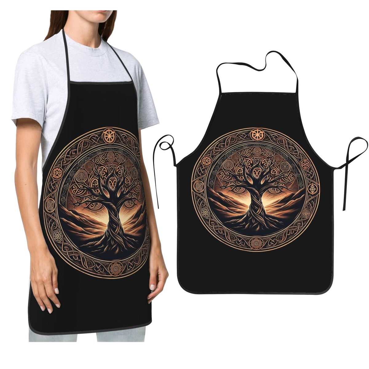 Kitchen And Baking Life - ผ้ากันเปื้อนลายต้นไม้แห่งชีวิตแบบเซลติก สำหรับเชฟ ทำอาหาร อบขนม ผ้ากันเปื้อนแบบไม่มีแขน สำหรับทำความสะอาดครัว