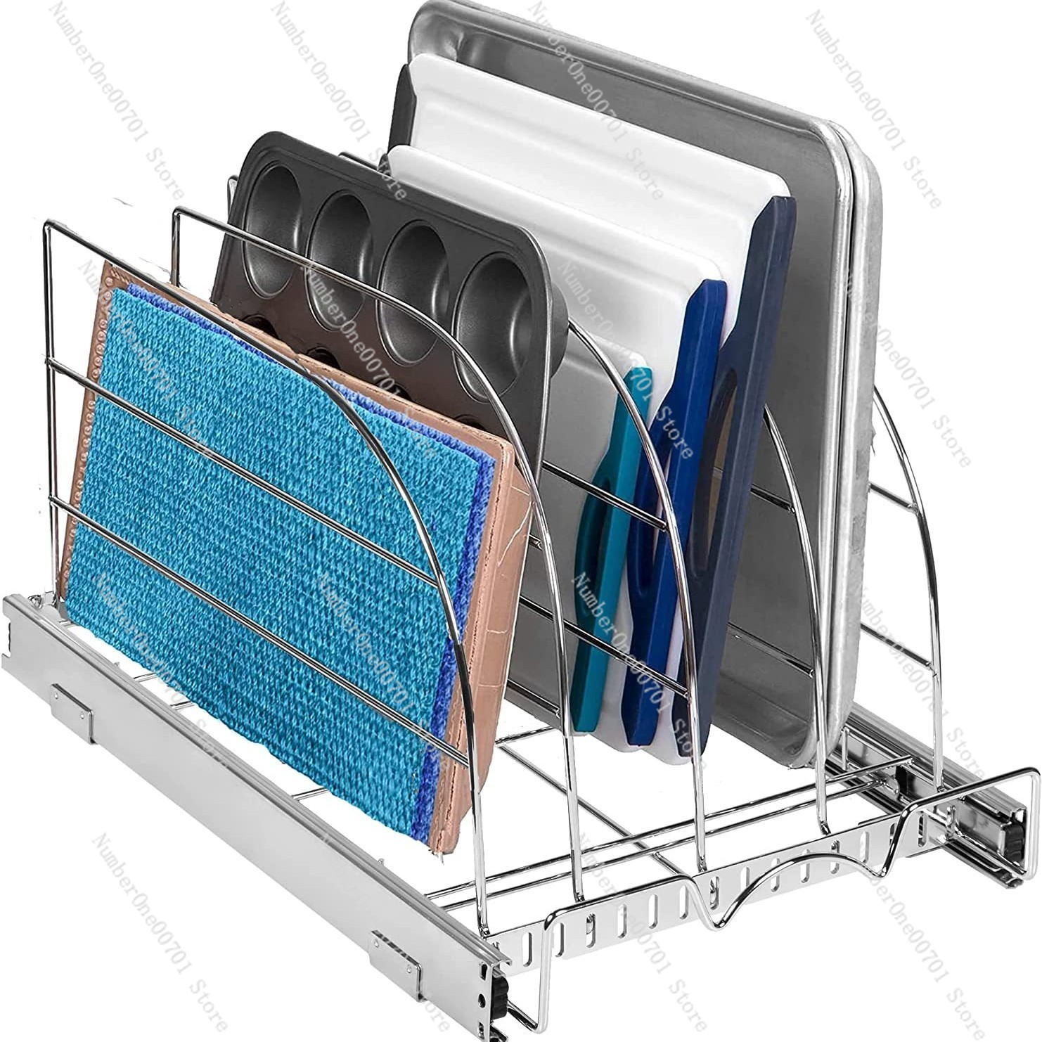 Kitchen Baking Sheet Organizer - ตัวจัดระเบียบตู้ครัวแบบเลื่อนออกได้สำหรับถาดอบ ถาดรองอาหาร เขียง และกระทะ