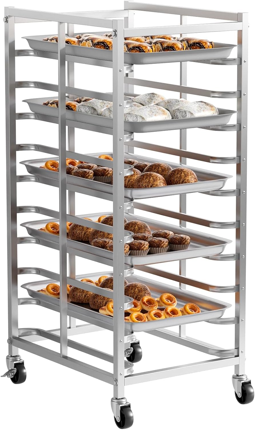 Kitchen Baking Cart - ชั้นวางอบขนมสแตนเลสเชิงพาณิชย์พร้อมล้อเลื่อน รถเข็นเก็บถาดอบขนม รถเข็นถาดขนมปังแบบเคลื่อนที่ ชั้นวางระบายความร้อนสำหรับเบเกอรี่ งานครัว ร้านอาหาร