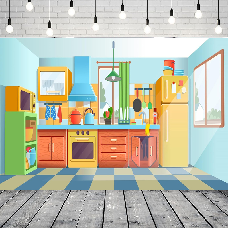 Kitchen Baking Background - ฉากหลังถ่ายภาพสำหรับเด็กการ์ตูนครัวสำหรับทำขนมปาร์ตี้วันเกิดพื้นหลังปาร์ตี้ที่บ้านฉากหลังตกแต่งผนังแบนเนอร์