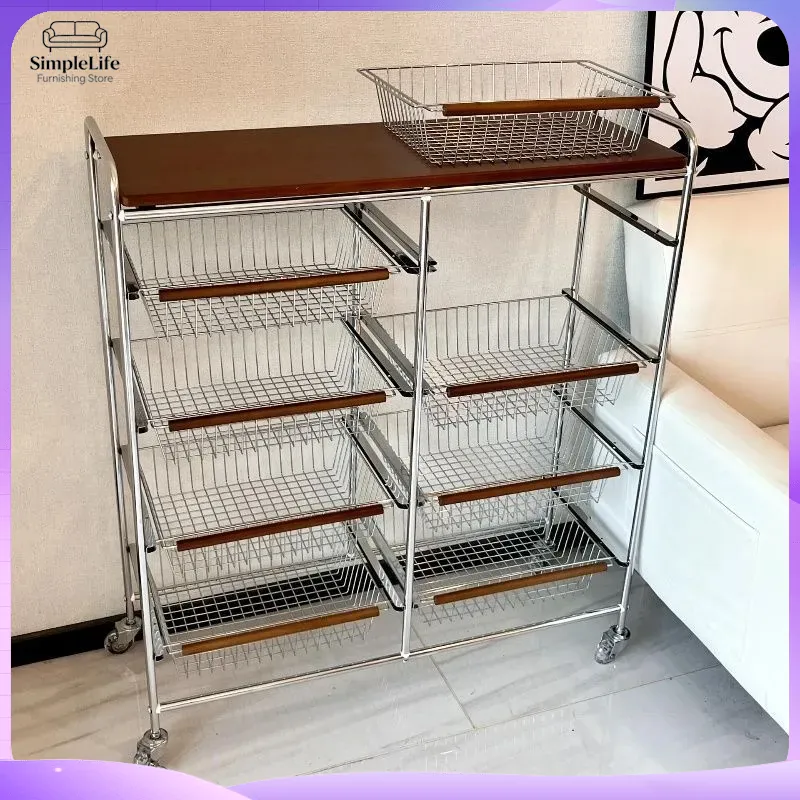 Kitchen Baking Cart - รถเข็นครัวสไตล์เรโทรพร้อมล้อเลื่อน รถเข็นเก็บของเคลื่อนที่สำหรับทำอาหาร อบขนม อุปกรณ์ทำขนม เครื่องเทศ ของใช้ในบ้าน