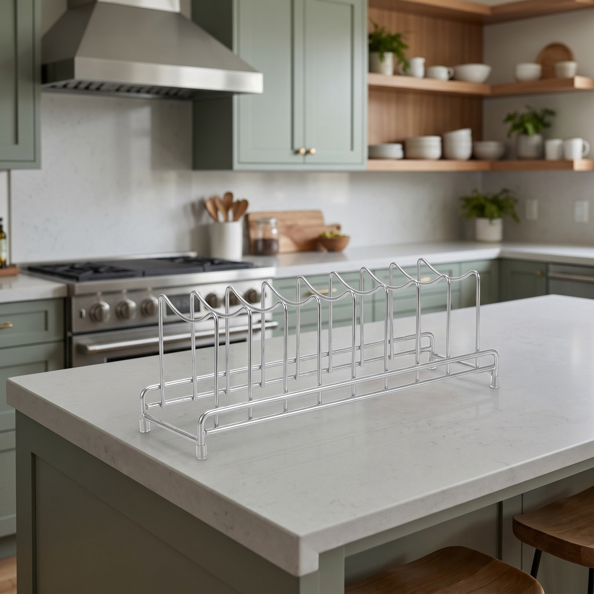 Kitchen Baking Sheet Organizer - ที่เก็บฝาหม้อสแตนเลส 9 ช่อง ชั้นวางในตู้ครัว ที่วางฝากระทะ ที่วางเขียง