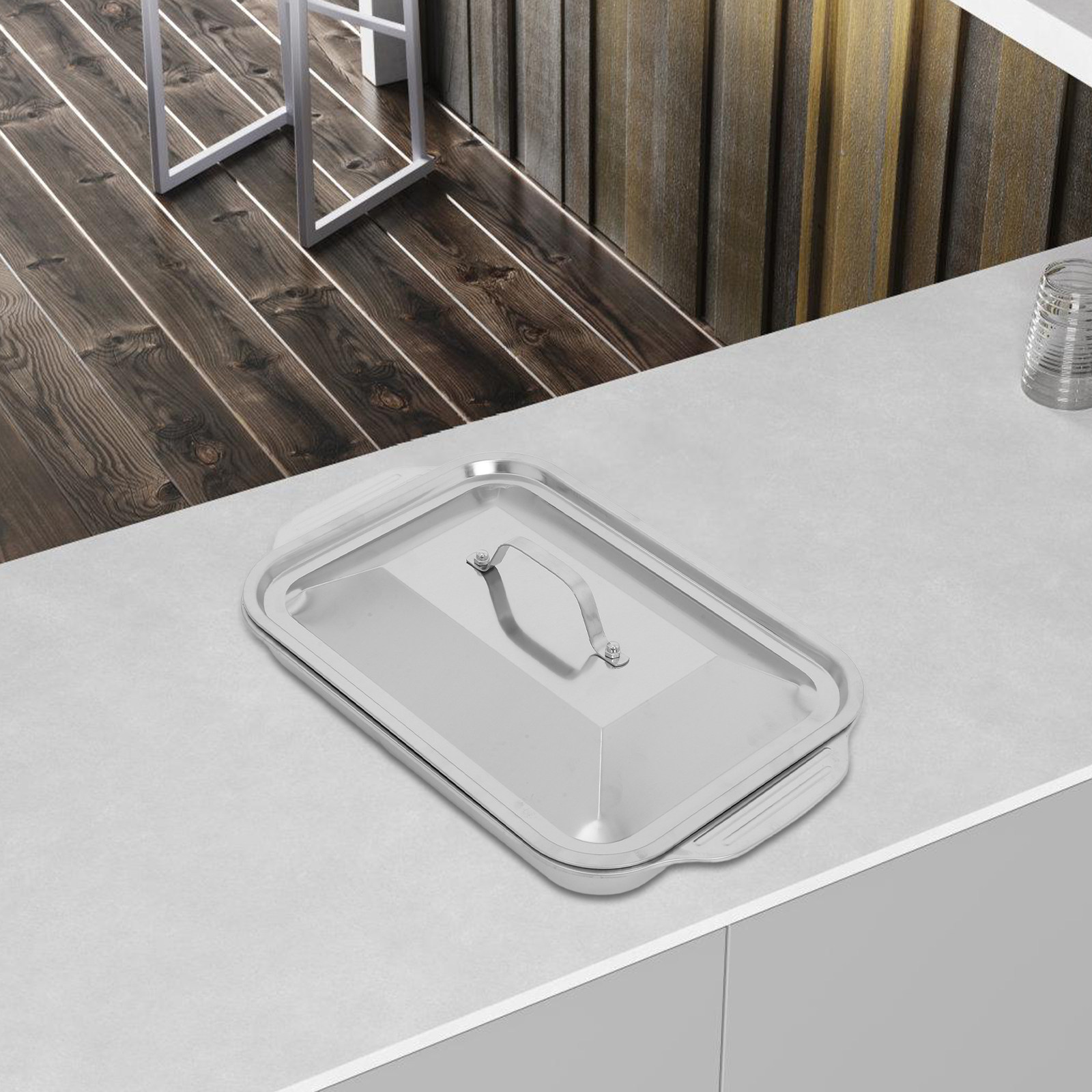Kitchen Baking Dishes - ถาดย่างสแตนเลสทรงสี่เหลี่ยมพร้อมฝาปิด ถาดย่างปลาแบบลึก ถาดอบในเตาอบ ถาดเสิร์ฟสำหรับครัวมืออาชีพ