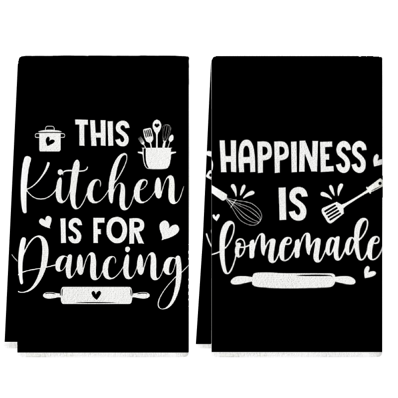 Kitchen Baking Background - 2 ชิ้น, ผ้าเช็ดครัวพร้อมข้อความสนุกสนานบนพื้นหลังสีดำ, ชุดผ้าเช็ดตัวขนาด 40 ซม.*