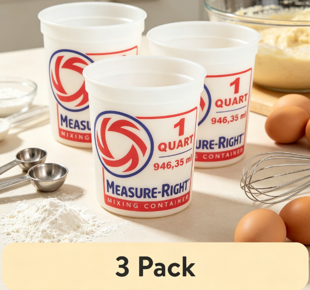 Baking In Kitchen - ภาชนะผสมพลาสติกทรงกลม 1 ควอร์ต ถ้วยตวงใส ชุด 3