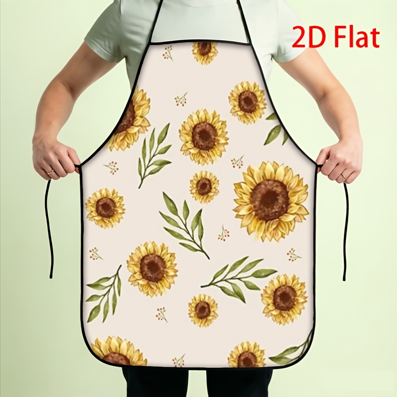 Kitchen Baking Background - ผ้ากันเปื้อนพิมพ์ลาย 2D ลายดอกทานตะวัน พื้นหลังสีเบจ ลายดอกไม้ สำหรับทำอาหาร
