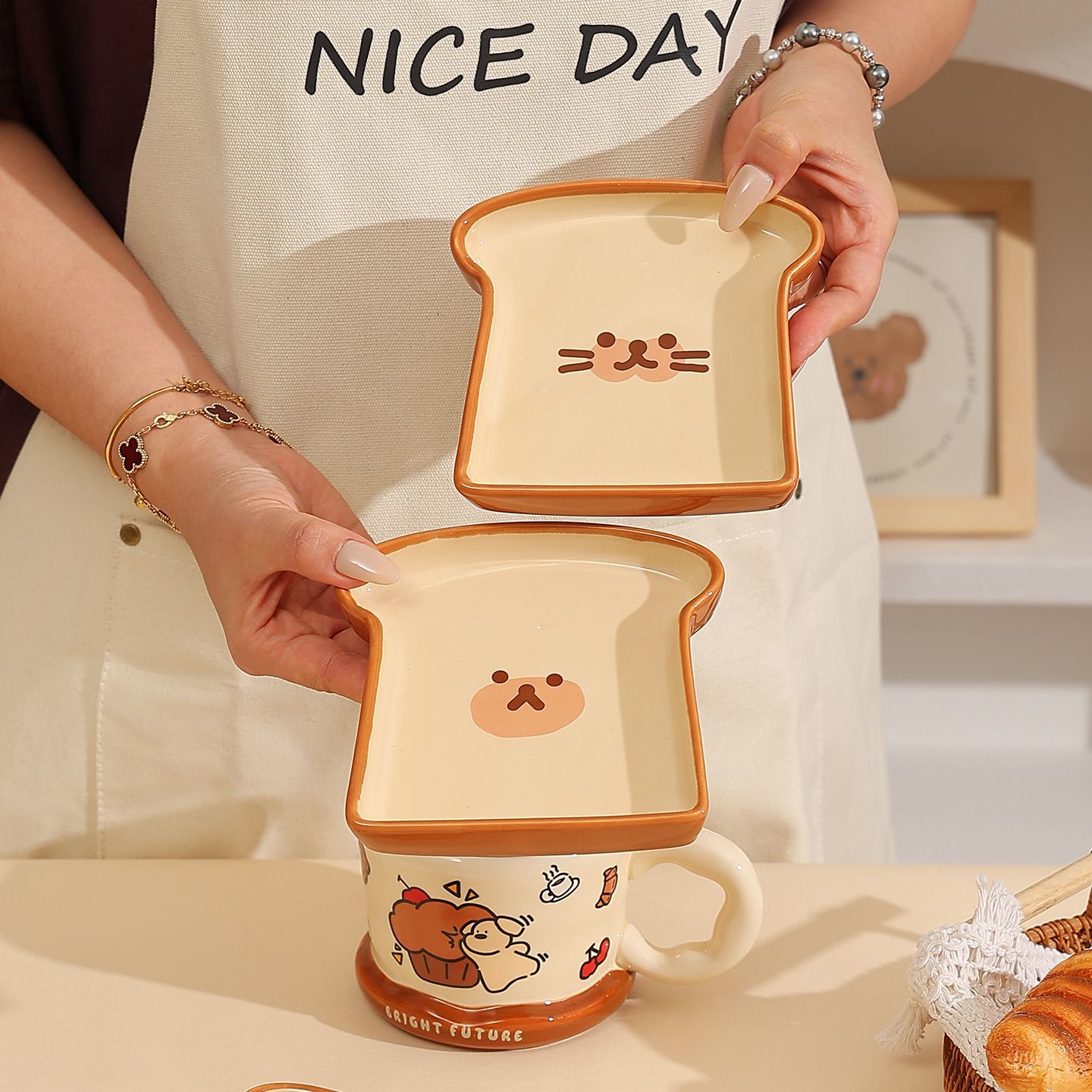 จานเซรามิครูปขนมปังปิ้งน่ารัก  - Kitchen Baking Dishes บทวิจารณ์และราคา