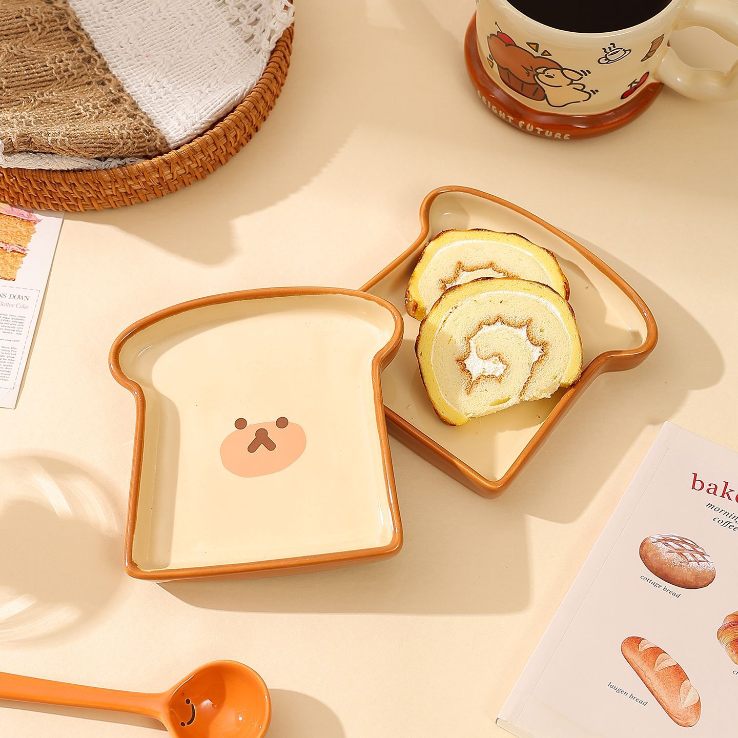 จานเซรามิครูปขนมปังปิ้งน่ารัก  - Kitchen Baking Dishes บทวิจารณ์และราคา