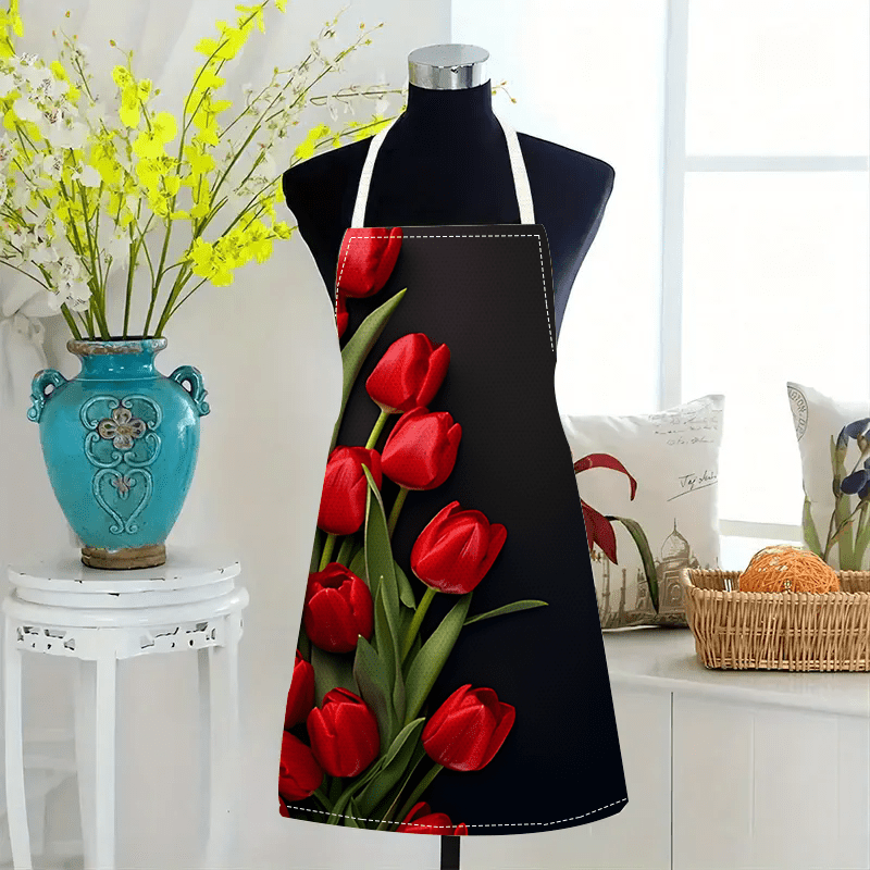 ผ้ากันเปื้อนลายดอกทิวลิปสีแดง  - Kitchen Baking Background บทวิจารณ์และราคา