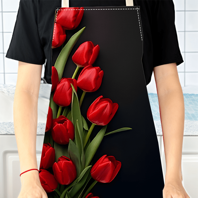 ผ้ากันเปื้อนลายดอกทิวลิปสีแดง  - Kitchen Baking Background บทวิจารณ์และราคา